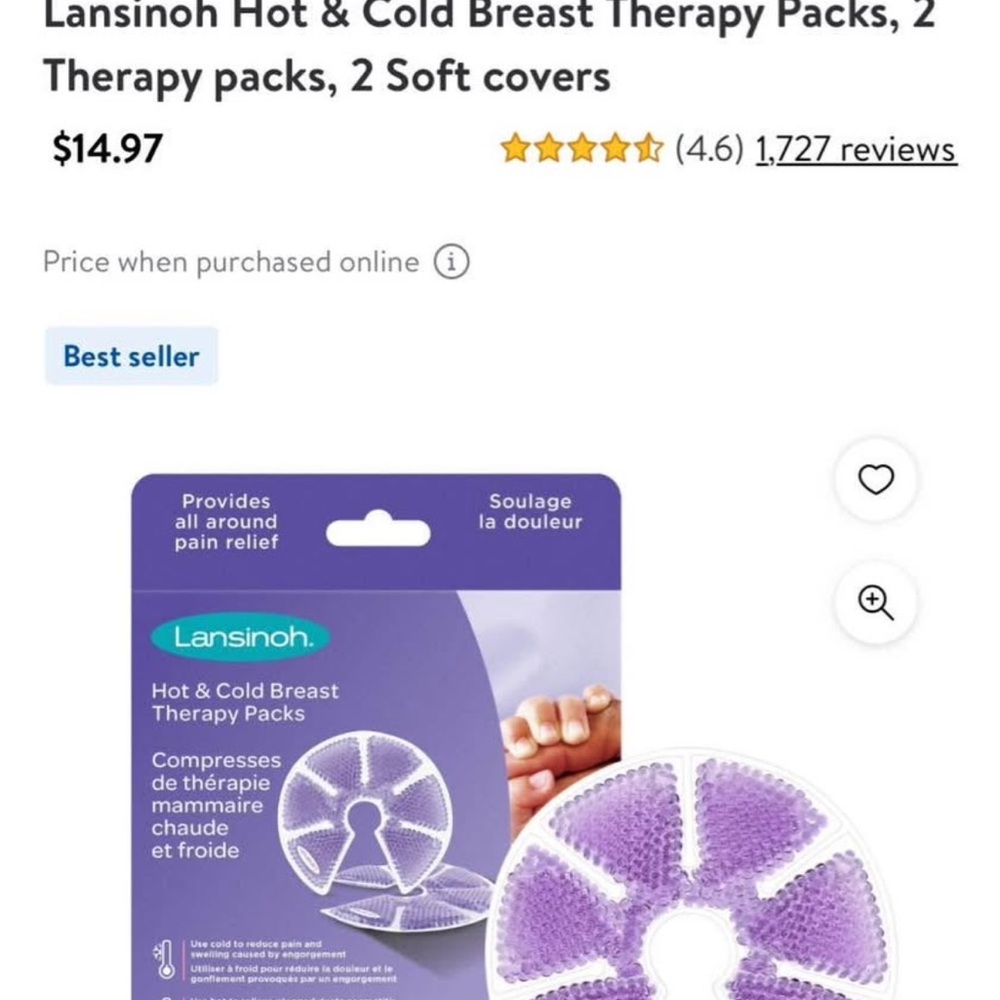 Lansinoh Hot & Cold Breast Therapy Packs - 2 Pack Set with Soft Covers, Purple